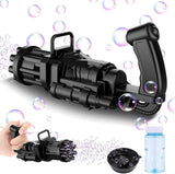 Black 8 hole bubble gun toy for kids with batteries including bubble solution and bubble tray
