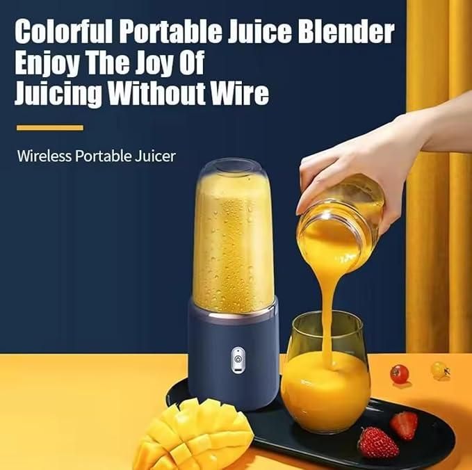 Best compact portable juicer wireless blender pouring fresh orange juice with mango and strawberries