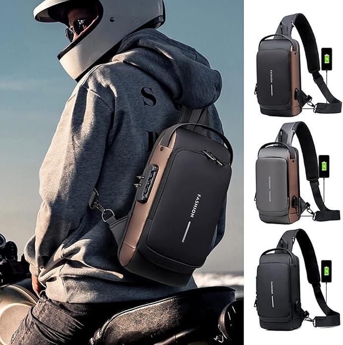 Stylish sling bag for men and women with USB charging port in black and brown colors