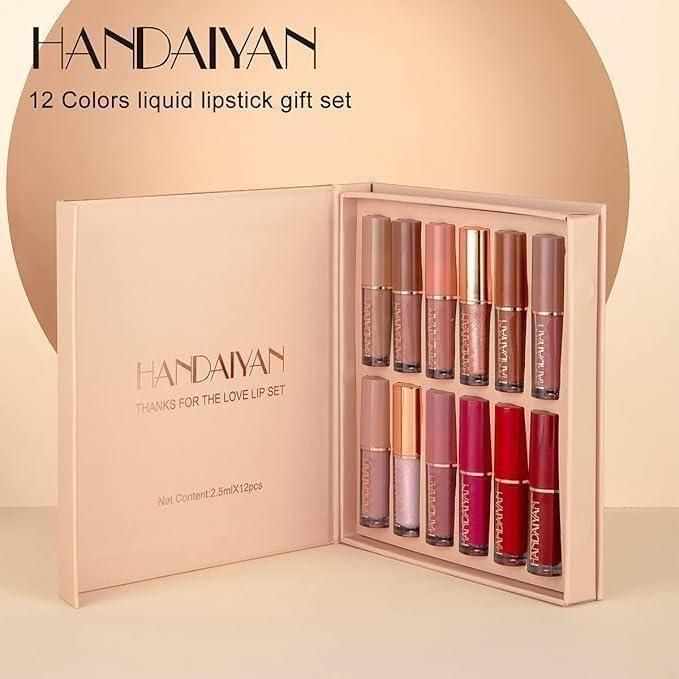 handaiyan 12 colors liquid lipstick gift set featuring long lasting lipstick for Indian skin