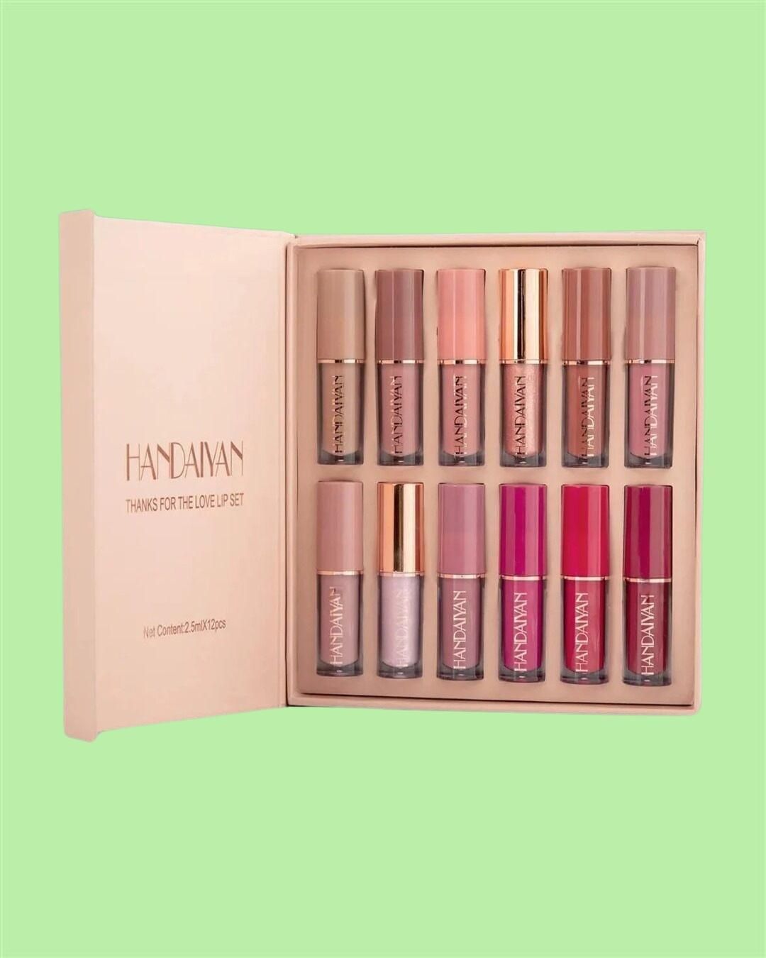 handaiyan lipstick set with multiple shades featuring long lasting lipstick for Indian skin in a beige box