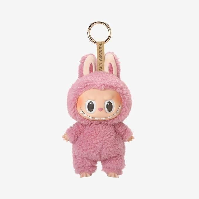 Pink plush Labubu doll keychain with bunny ears and smiling face Labubu doll online India