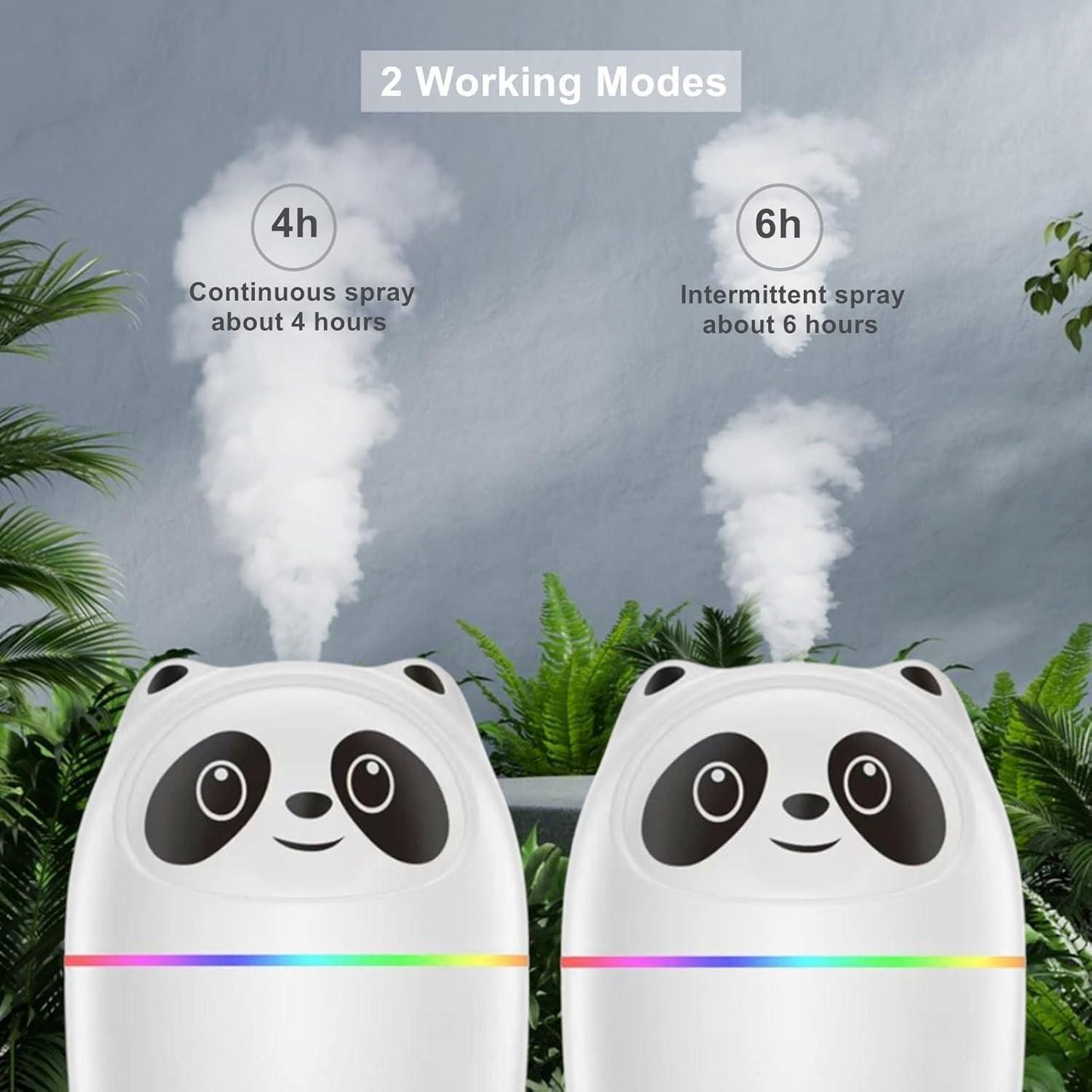 Mini cool mist humidifier for room in cute panda design with 2 working modes for continuous and intermittent spray