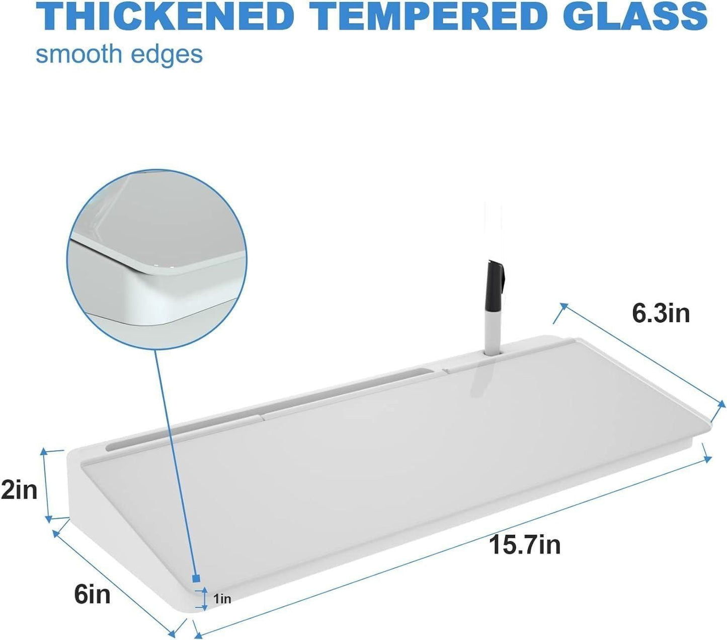 Multifunctional storage desk board with thickened tempered glass and smooth edges measuring 15.7 by 6.3 inches