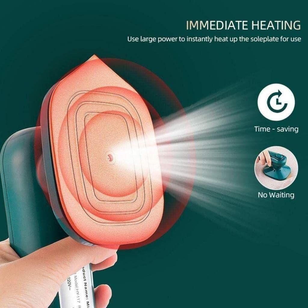 Hand holding a portable clothes steamer with immediate heating feature and fast steam output