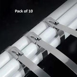 Stainless steel cable lock ties pack of 10 securing white pipes with metal locking mechanism