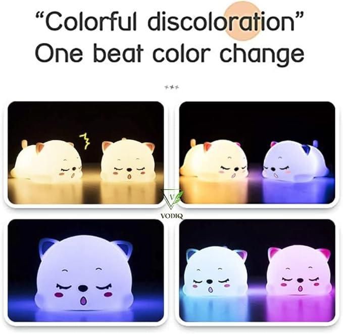 Cute silicone animal night lamp glowing in multiple colors with soft, calming light for kids
