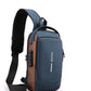 Blue and brown sling bag for men and women with adjustable padded strap and front zipper pocket