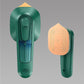 Green and gold portable clothes steamer with ergonomic handle and water tank visible