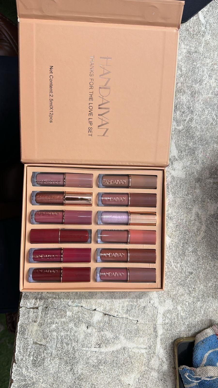handamyan lip set with 10 shades of long lasting lipstick for Indian skin in a beige box