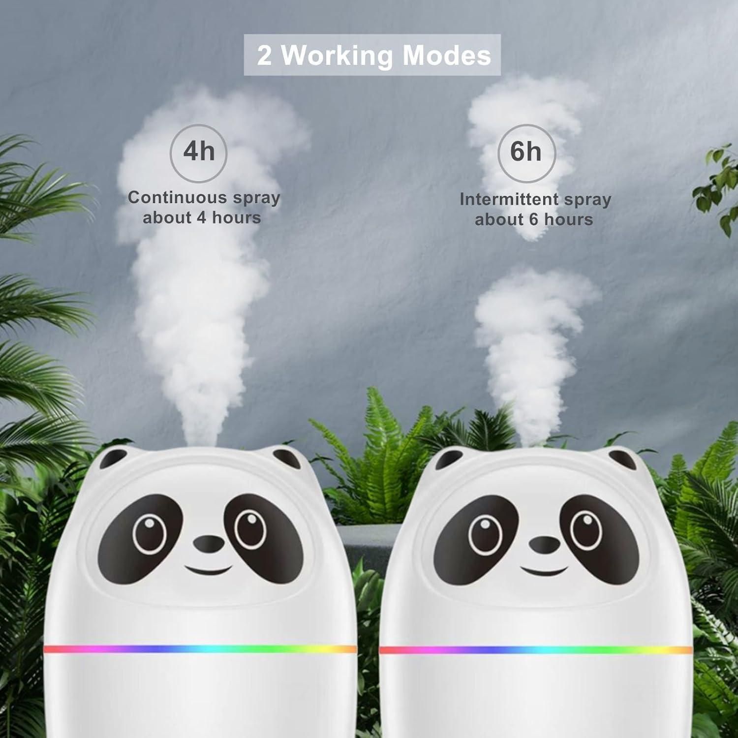 Mini cool mist humidifier for room in cute panda design with 2 working modes for continuous and intermittent spray