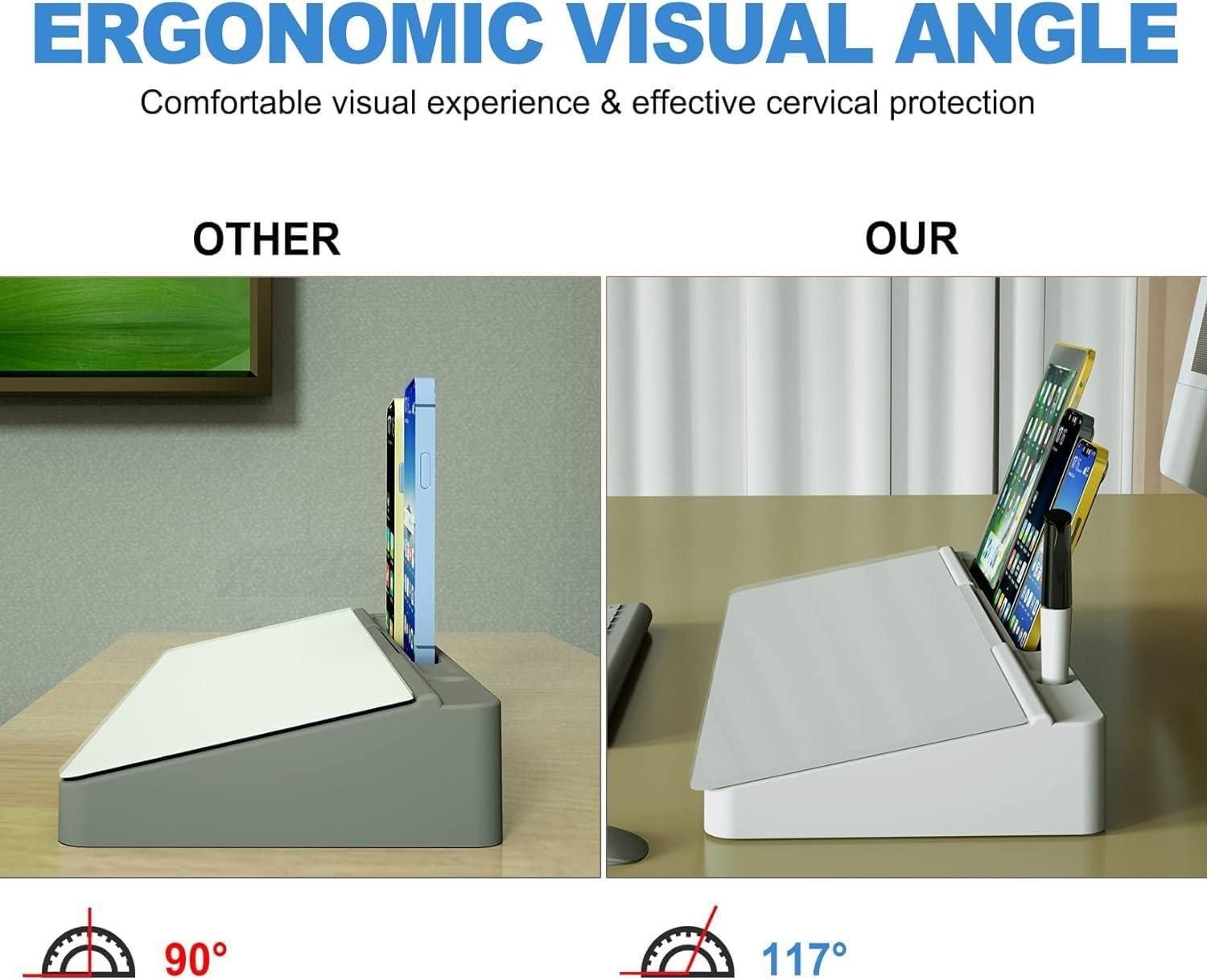 Comparison of ergonomic visual angle between other and our multifunctional storage desk board showing better cervical protection