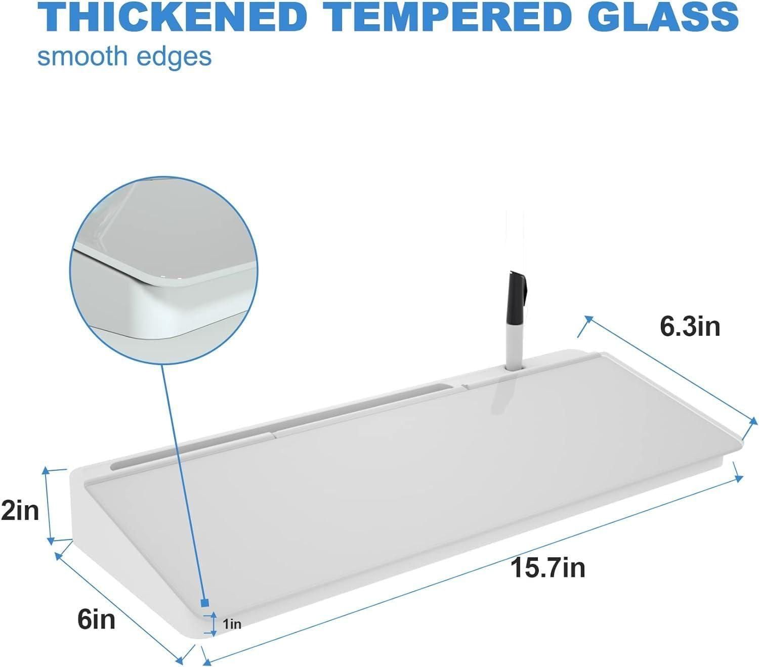 Multifunctional storage desk board with thickened tempered glass and smooth edges measuring 15.7 by 6.3 inches