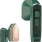 Green portable clothes steamer with ergonomic handle and dual steam function buttons