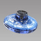 Blue magic flying orb toy with LED lights and top charging port on gray background