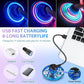 Magic flying orb toy with colorful LED lights showing USB fast charging and long battery life features