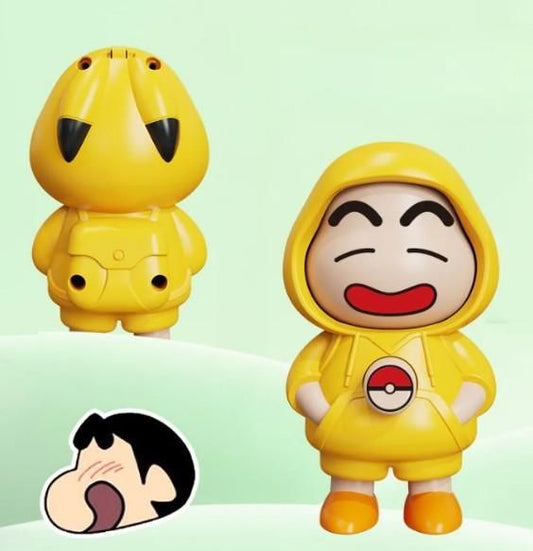 Shinchan cartoon keychain India featuring yellow hoodie character with smiling face and Pokeball design