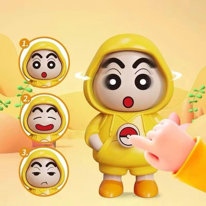 Shinchan cartoon keychain India featuring yellow raincoat character with three expressive face options
